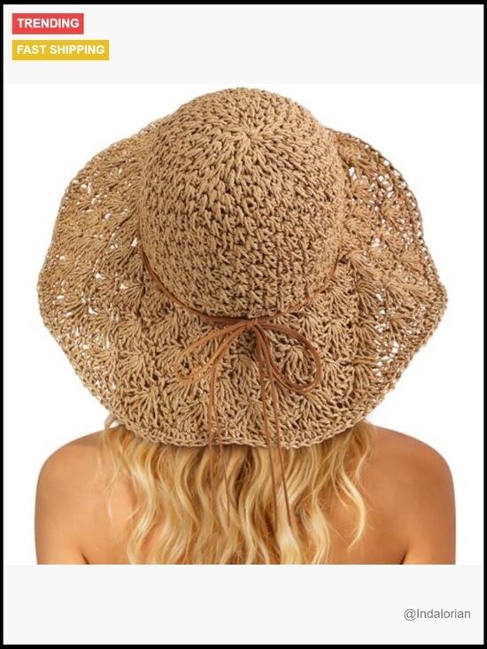 Floppy Wide Brim Paper Straw Sun Hat Foldable Packable Roll Up main image 7